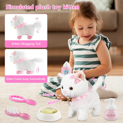 Lotvic Interaktives Haustier Katze, Spielzeug Katze für Kinder, Interaktives Plüschtier Katze mit Gehen, Bellen, Schwanzwedeln, Realistische Interaktive Haustierkatze, für Kinder ab 2 Jahren