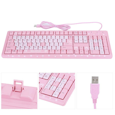 Sxhlseller 104 Tasten USB Wired Keyboard, QWERTY Ultra Thin Cartoon Computer Keyboard, wasserdichte Universal Mechanische Tastatur für Home Business Office Game(Rosa)