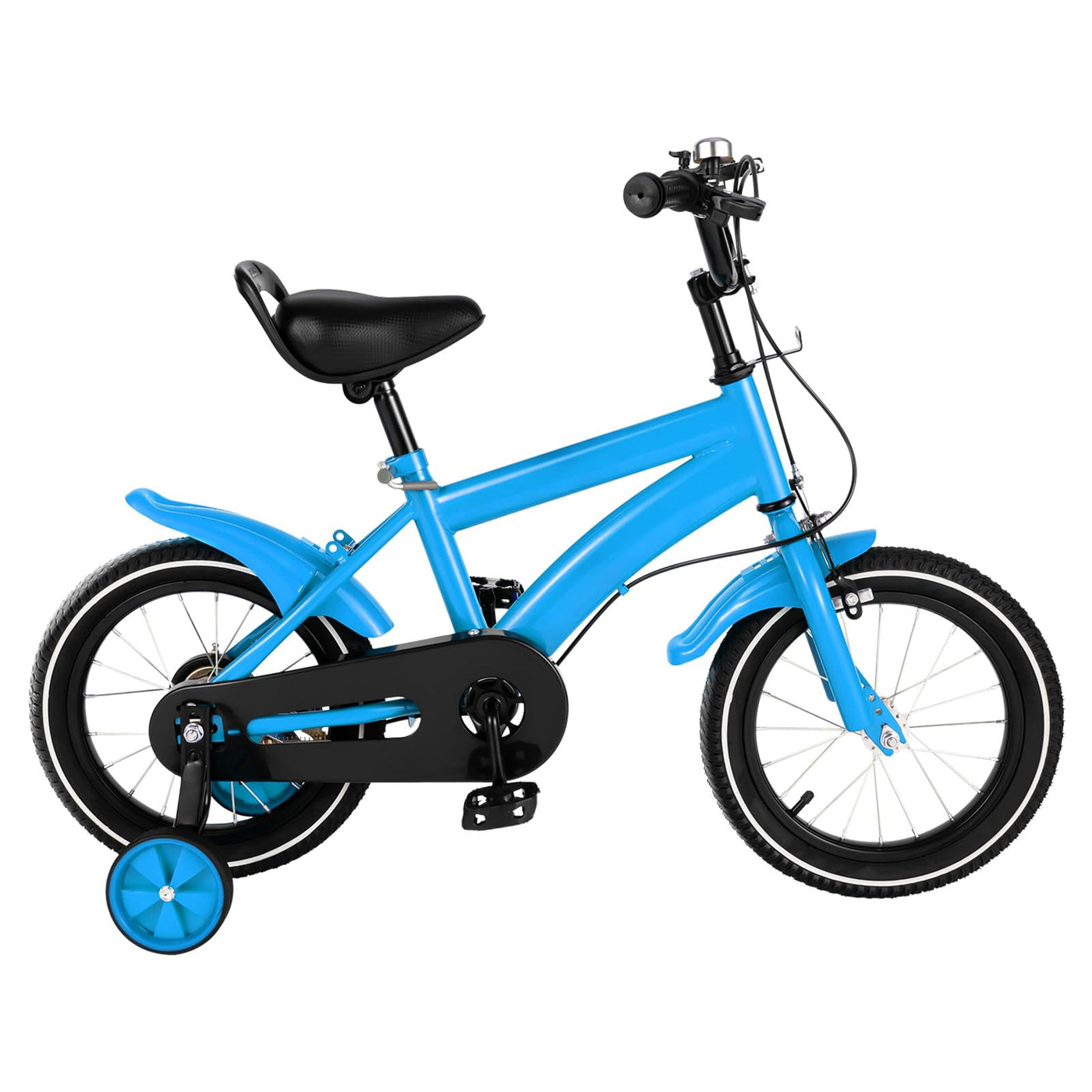 14" Kinderfahrrad Jungen MäDchen Lauflernrad HöHenverstellbare Kinder Freestyle Jungenfahrrad Stil Unisex Kinderrad Rad Mountainbike Bike Mit Hilfsrad+Chutzblech+Klingel Bis TragfäHigkeit 50Kg (Blau)