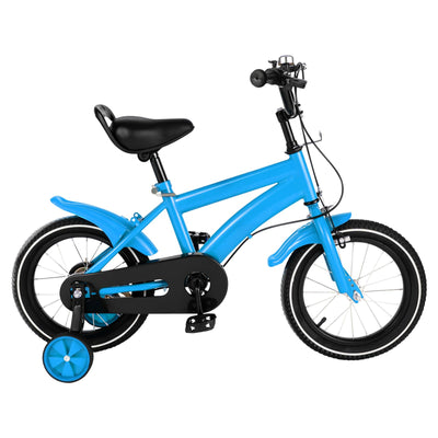 14" Kinderfahrrad Jungen MäDchen Lauflernrad HöHenverstellbare Kinder Freestyle Jungenfahrrad Stil Unisex Kinderrad Rad Mountainbike Bike Mit Hilfsrad+Chutzblech+Klingel Bis TragfäHigkeit 50Kg (Blau)