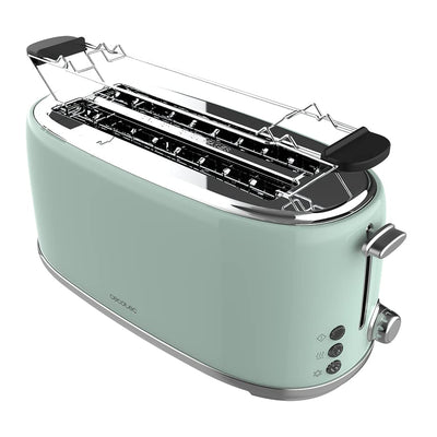 Cecotec Toaster 4 Scheiben Toast&Taste 1600 Retro Double Green, 1630 W, 2 Breite und Lange Schlitze von 3,8 cm, Edelstahl, Obere Roste, Regulierbare Leistung, Krümelschublade