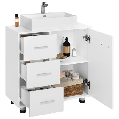 EUGAD Waschbeckenunterschrank, Badezimmerschrank mit 3 Schubladen, 2 Fächer hinter Tür, verstellbare Ablage, Badezimmer Unterschrank, Waschtischunterschrank weiß, 60x59,5x30 cm