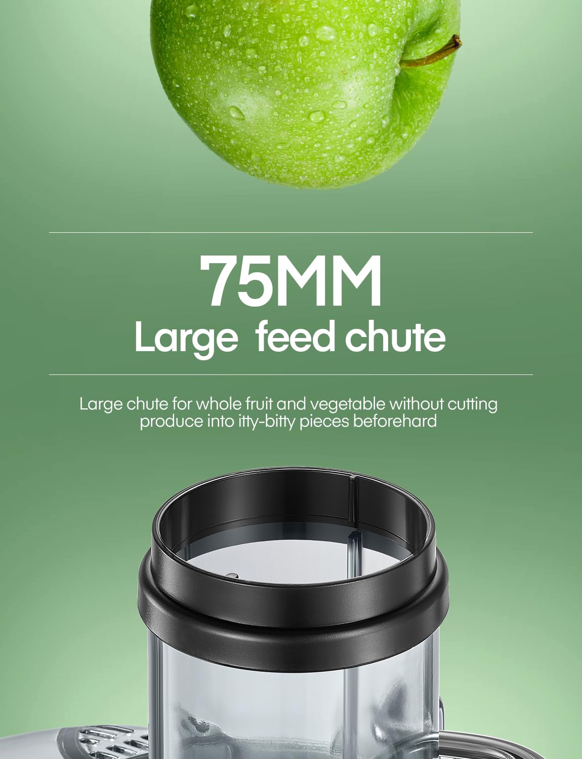 FOHERE Entsafter für Obst und Gemüse aus Edelstahl, 800 W Elektrische Saftpresse mit 2 Geschwindigkeitsstufen und Anti-Tropf-System, 75 MM Großer Einfüllschacht, Leicht zu Reinigen, Silber