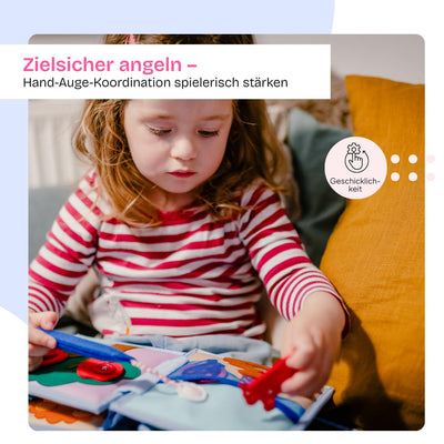 Jolly Designs – Mini Quiet Book Sonnenschein – Montessori Spielzeug ab 18 Monaten – Motorik & Kreativität fördern – Busy Book aus Filz – Handgefertigtes Filzbuch – Perfekt für unterwegs & Reisen