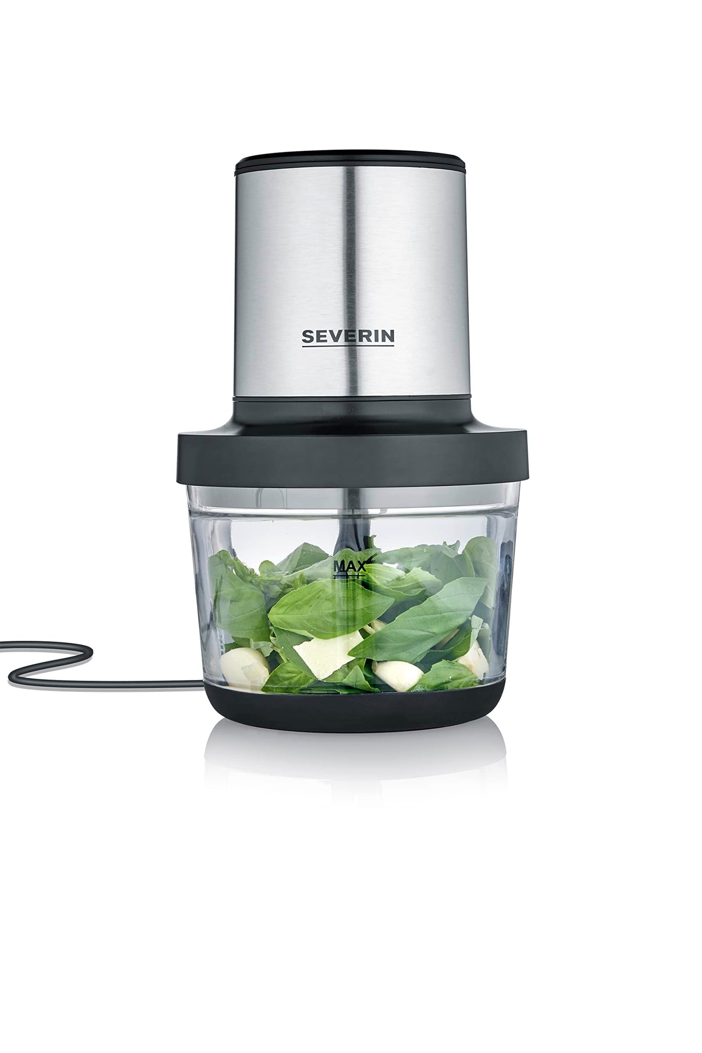 SEVERIN Universalzerkleinerer, Multizerkleinerer für grobes und feines Zerkleinern, geeignet für Crushed Ice, Käse, Nüsse und mehr, matt-schwarz/Edelstahl-gebürstet, KM 3867