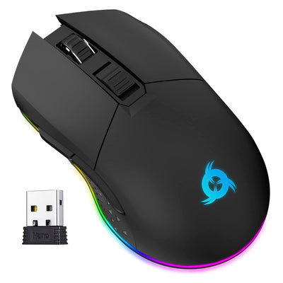 KLIM Blaze - Wiederaufladbare kabellose RGB Gaming Maus - NEU 2023 - Hochpräziser Sensor mit Langer Akkudauer - Einstellbar auf bis zu 10000 DPI - Kabel- und Funk Maus Modus (Schwarz)