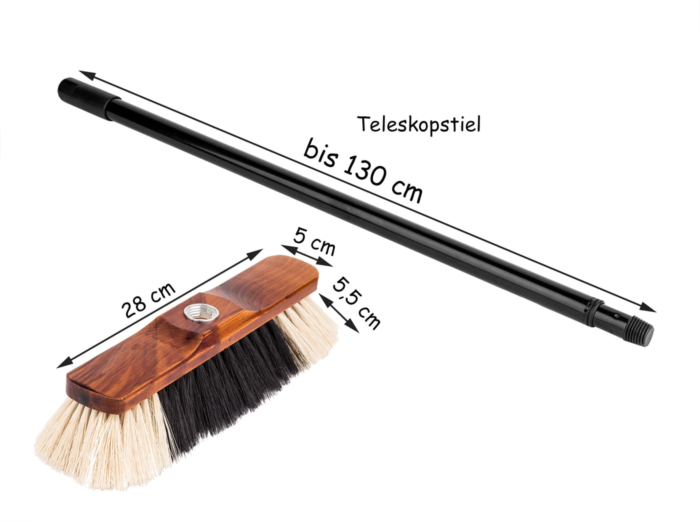 BigDean 2X Zimmerbesen mit Stiel - Besen Holzbesen Teleskopstiel Stubenbesen Haushaltsbesen Kehrbesen - Made in Germany - Extra weiche Kunstborsten