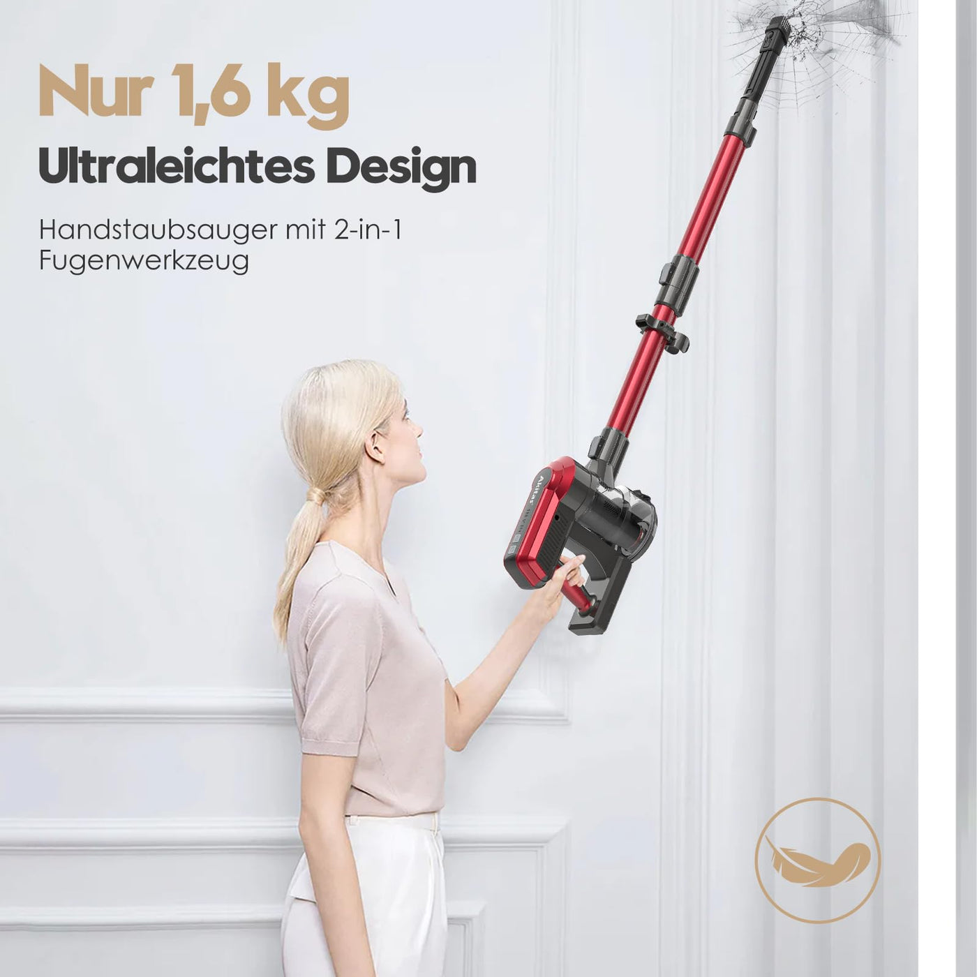 Akitas V10 30V 450W 45kPa 60 Minuten Akku Staubsauger kabellos Stielstaubsauger aufrecht und handgehalten, Leichtgewicht mit bürstenlosem digitalem BLDC-Motor, geeignet für Teppiche und Tierhaare