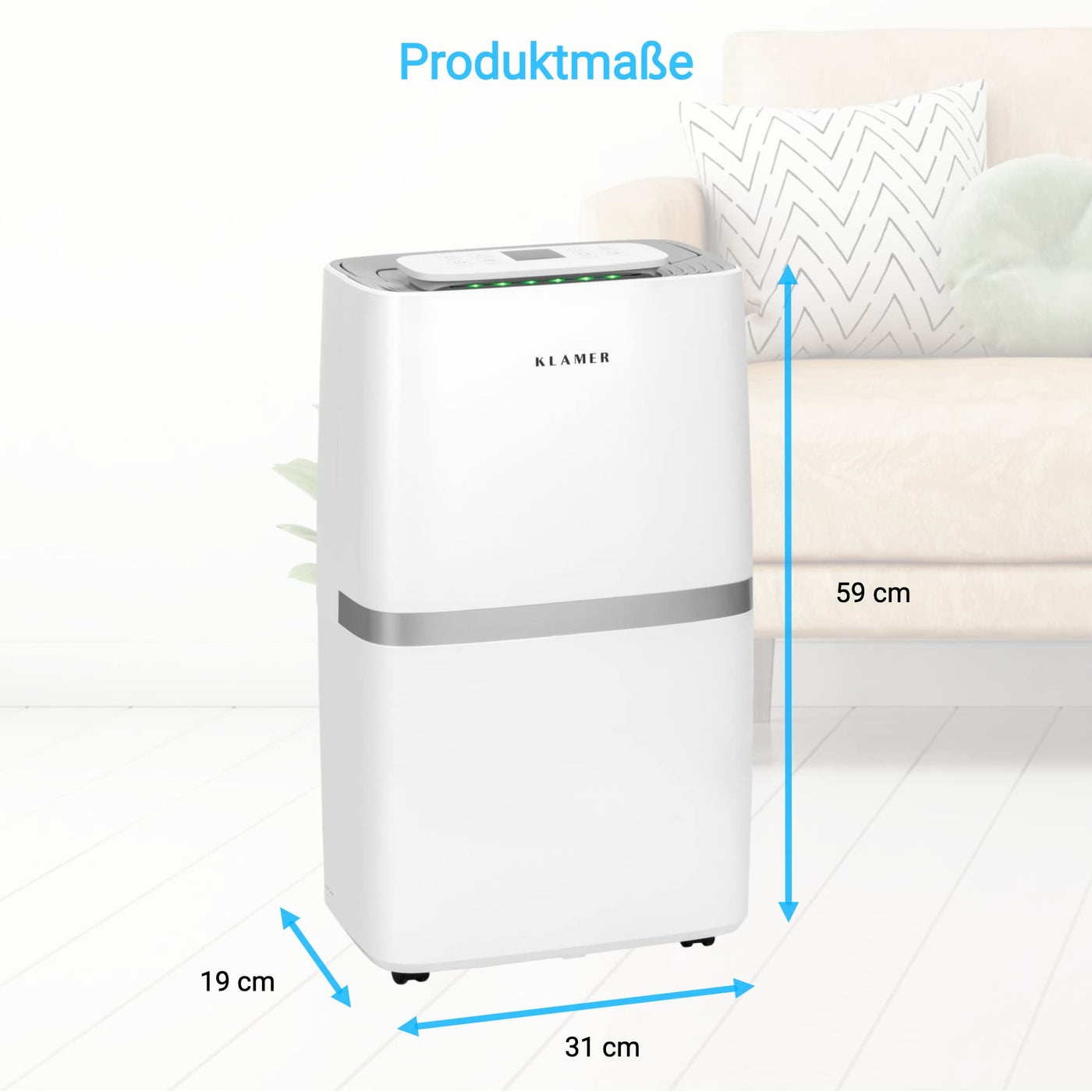 KLAMER Luftentfeuchter elektrisch 25L, 195m³ Luftumwälzung pro Stunde, 420W starker Raumentfeuchter, Entfeuchter mit bis zu 5,5 Liter Fassungsvermögen