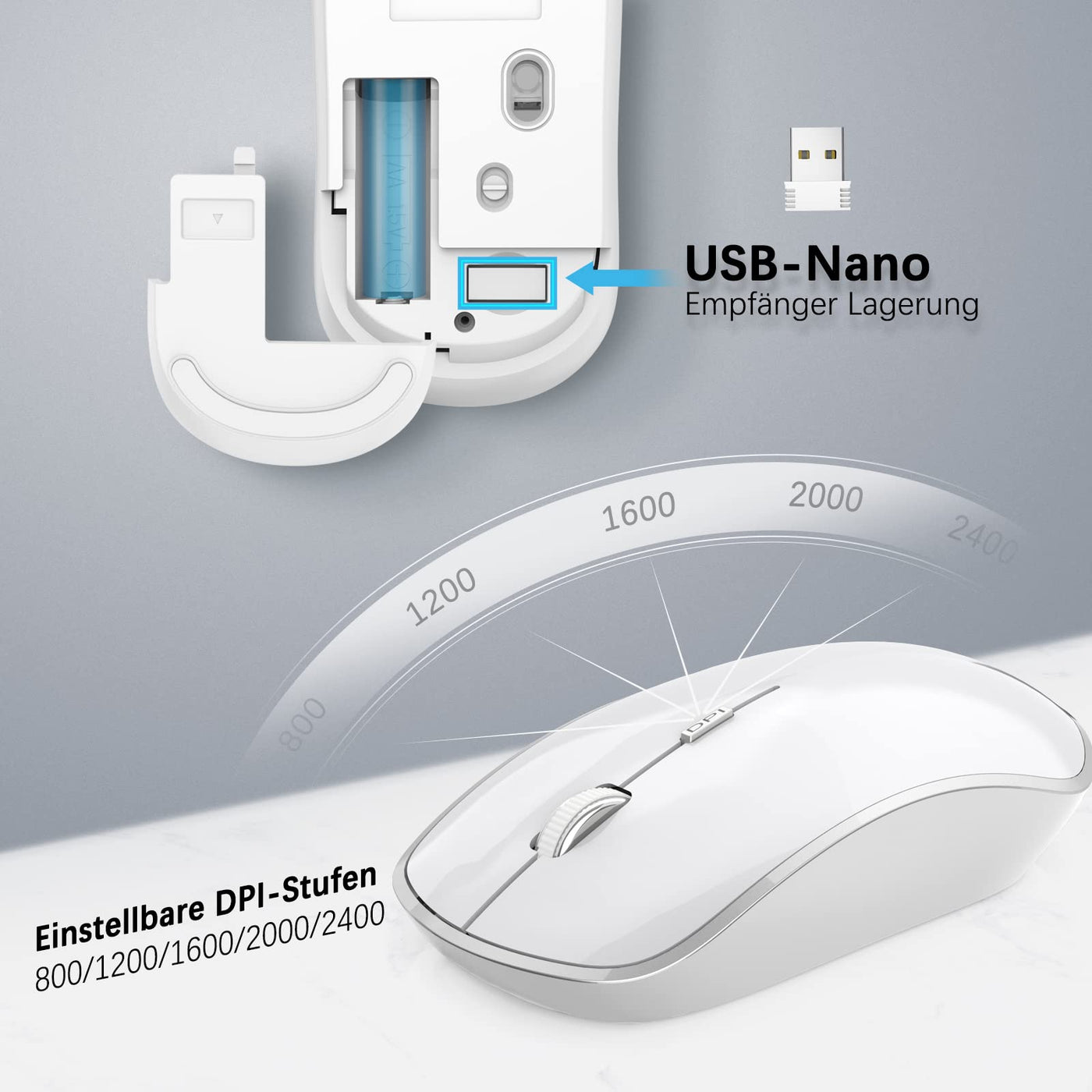 JOYACCESS J Tastatur Maus Set Kabellos, 2.4G Ultra Dünne Funktastatur mit Maus, Ergonomischer und Leise 2400DPI Optische Maus für PC/Laptop/Smart TV(QWERTZ, Deutsches Layout) - Schwarz und Grau