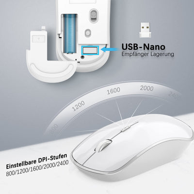 JOYACCESS J Tastatur Maus Set Kabellos, 2.4G Ultra Dünne Funktastatur mit Maus, Ergonomischer und Leise 2400DPI Optische Maus für PC/Laptop/Smart TV(QWERTZ, Deutsches Layout) - Schwarz und Grau