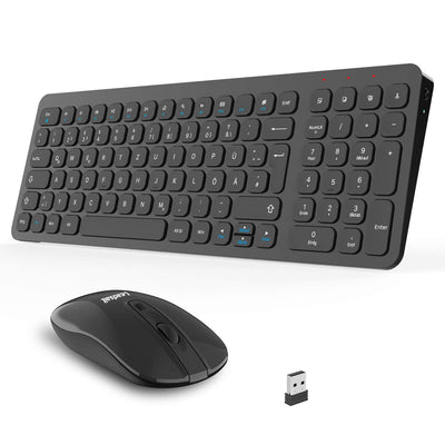Kabellose Tastatur und Maus, LeadsaiL Tastatur Maus Set Kabellos, Flüsterleiser Tastenanschlag, 2.4 GHz QWERTZ Deutsches Layout mit 2-in-1 USB Nano Empfänger, für PC, Desktop, Laptop, Windows, Mac
