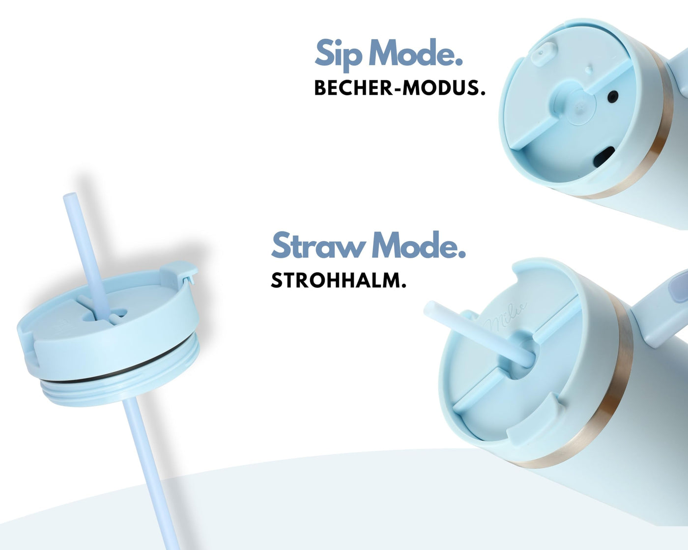 Milu Thermobecher 1200ml mit Strohhalm und Henkel 48h Eis/ 24h kalt/12h heiß Edelstahl Tumbler 40oz mit Griff Isolierbecher to go Isolierflasche Trinkflasche doppelwandig isoliert (Morning Blue, 1,2L)