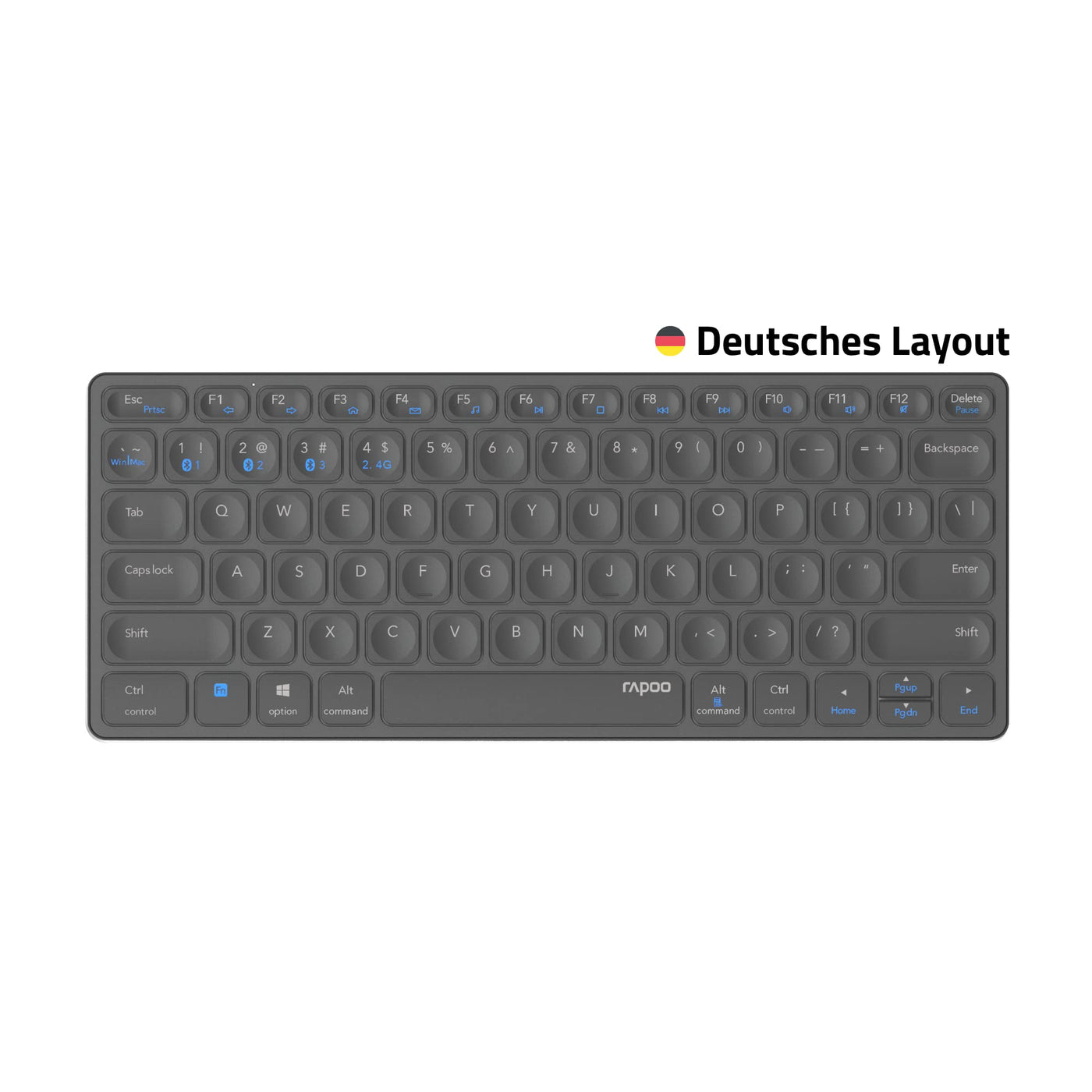 Rapoo E9600M kabellose Tastatur wireless Keyboard flaches Aluminium Design umweltfreundlicher wiederaufladbarer Akku DE-Layout QWERTZ PC & Mac - dark grey