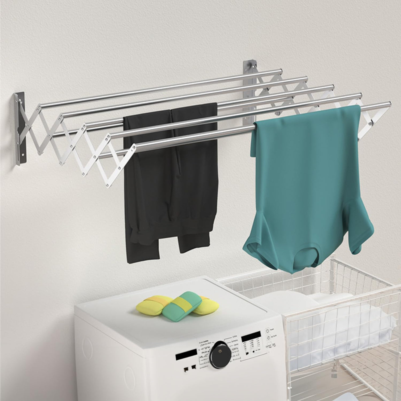 IBVIVIC Wäscheständer zur Wandmontage Wandtrockner ausziehbar aus Edelstahl mit 7 Stangen, platzsparend kompakt, Tragkraft 25 kg, Silber