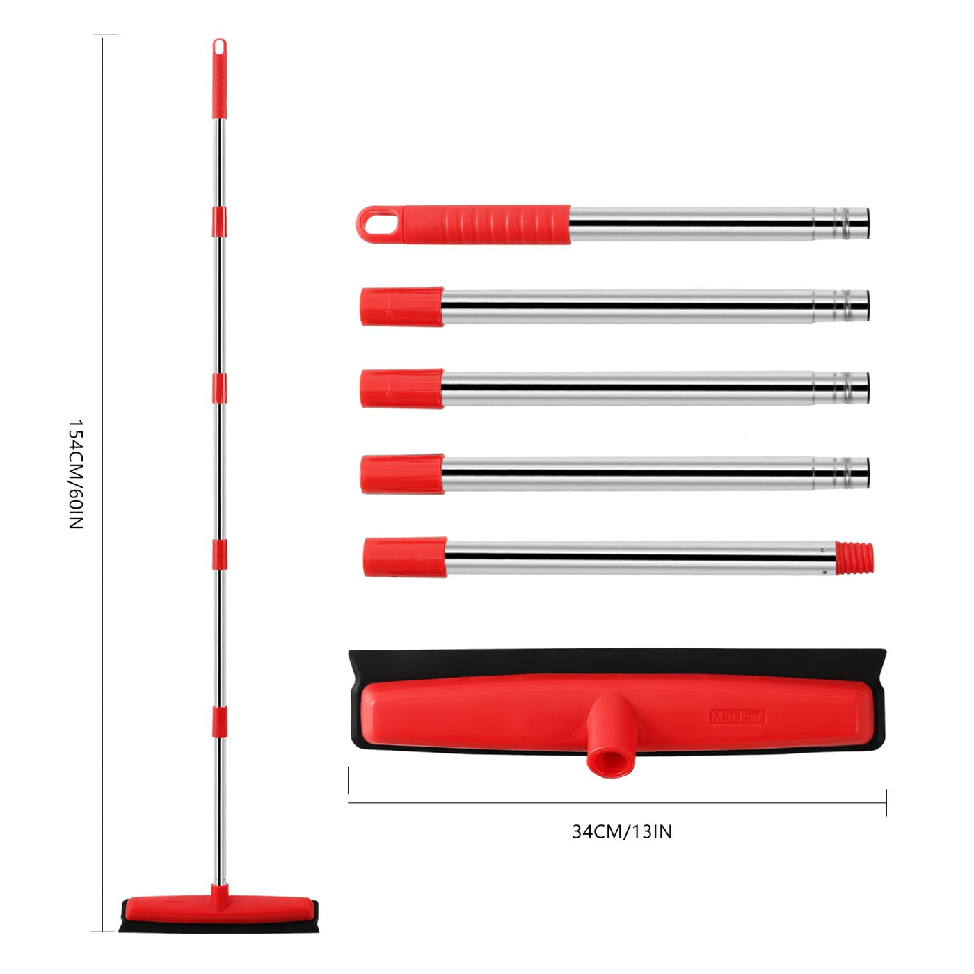 Mitclear Gummibesen mit Ausziehbarer Griff(154cm), Bodenbürste mit Gummiborsten und Bodenabzieher, Besen für Teppich Steinböden Hartholz Fliesen, Katzen Hunde Tierhaar Trapper, Innen-/Außenbereich