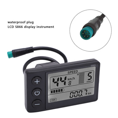 BOROCO Elektrofahrräder LCD Display,S866 24V 36V 48V Elektrisches E Bike Display,Fahrradzubehör Meter Bedienfeld mit Wasserdichtem Stecker (22.2 mm)
