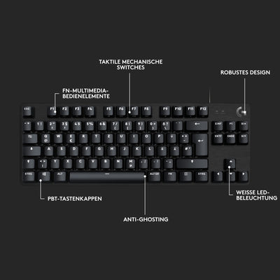 Logitech G413 TKL SE Mechanische Gaming-Tastatur - Mit Hintergrundbeleuchtung und taktilen mechanischen Schaltern, Anti-Ghosting, Kompatibel mit Windows, macOS, Deutsches QWERTZ-Layout - Schwarz