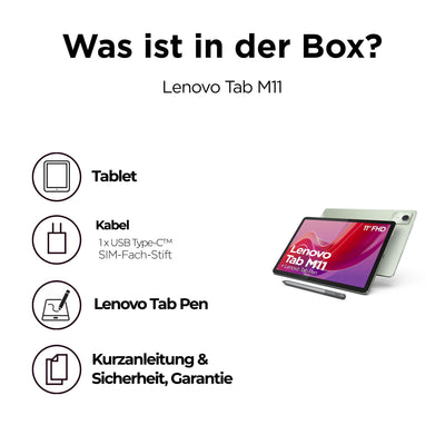 Lenovo Tab M11 Tablet | 11'' WUXGA Touch Display | MediaTek Helio G88 | 8GB RAM | 128GB Speicher | Wi-Fi | Android 14 | grün | inkl Tab Pen