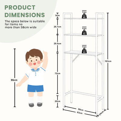 EUGAD Waschmaschinenregal, WC Regal über Waschmaschine Toilette, Waschmaschinenschrank Überbauschrank, Toilettenschrank, 3 Ablagen, Handtuchhalter, Metall Holzwerkstoff, 67x162x40 cm, Weiß