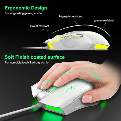 Kabelgebundene RGB Gaming Maus, 7 Tasten mit 2500 DPI, ergonomische LED-beleuchtete USB-Gamer-Mäuse Computer Laptop-PC, für Windows Mac OS Linux - Star Weiß