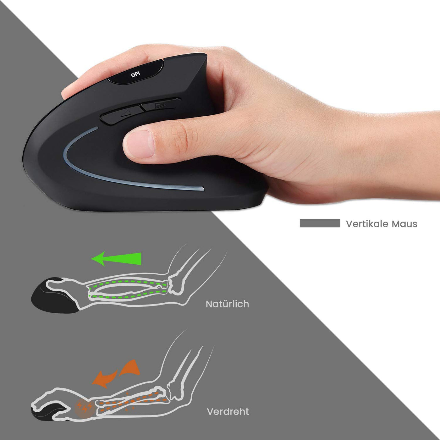 Perixx Periduo-605, Kabellose Ergonomische Tastatur und Vertikale Maus Desktop Set, Geteiltes Tastenfeld, 4-Wege-Scrollrad, Anpassbare Handballenauflage und Flachen Tasten mit Vertikalmaus