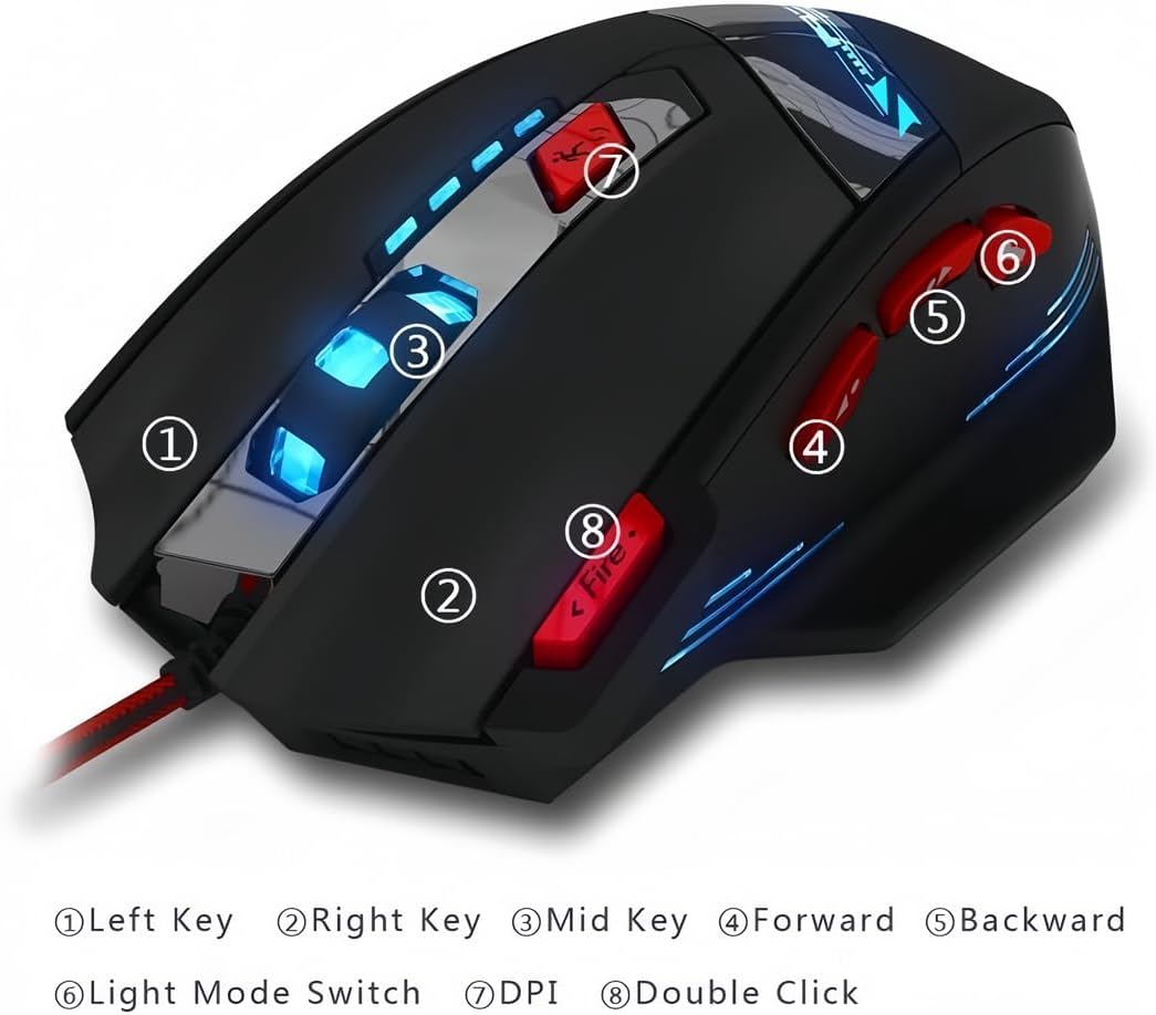 zelotes T90 Gaming Maus 9200 DPI, 8 Programmierbare Tasten, Multi-Modi LED, USB Gaming Maus, Gewichtstuning für Pro Gamer