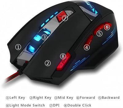 zelotes T90 Gaming Maus 9200 DPI, 8 Programmierbare Tasten, Multi-Modi LED, USB Gaming Maus, Gewichtstuning für Pro Gamer