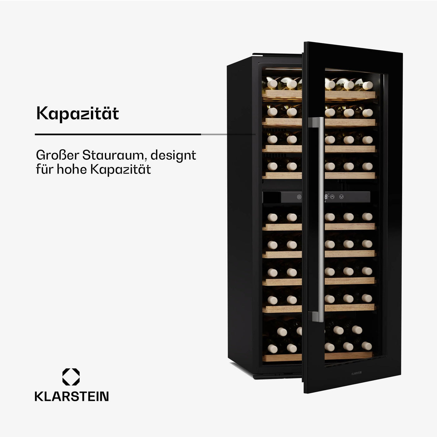 Klarstein Vinsider Duo Weinkühlschrank - 79 Flaschen, 2 Zonen, 5-22 °C, Touch-Bedienung, LED-Beleuchtung, UV-Schutz, Einbauschrank, Schwarz