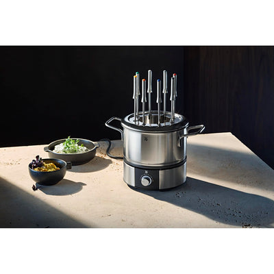 WMF Lono Fondueset für 8 Personen, Fondue elektrisch, 1400 W, Temperaturregulierung, Gabel-Halterung, Induktionstopf 1,2l, Hot Pot, edelstahl matt