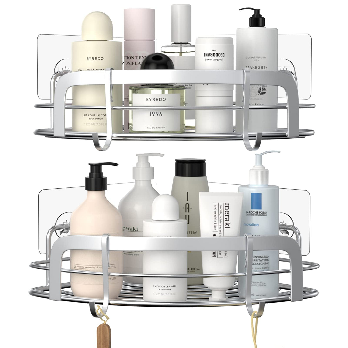 STEUGO Duschablage Ohne Bohren, Duschablage 2er Pack mit 4 Haken, Rostfreier Stahl Wandmontiertes Badezimmer Regal Bad ZubehöR, Shampoo Halterung für Dusche