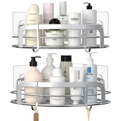 STEUGO Duschablage Ohne Bohren, Duschablage 2er Pack mit 4 Haken, Rostfreier Stahl Wandmontiertes Badezimmer Regal Bad ZubehöR, Shampoo Halterung für Dusche