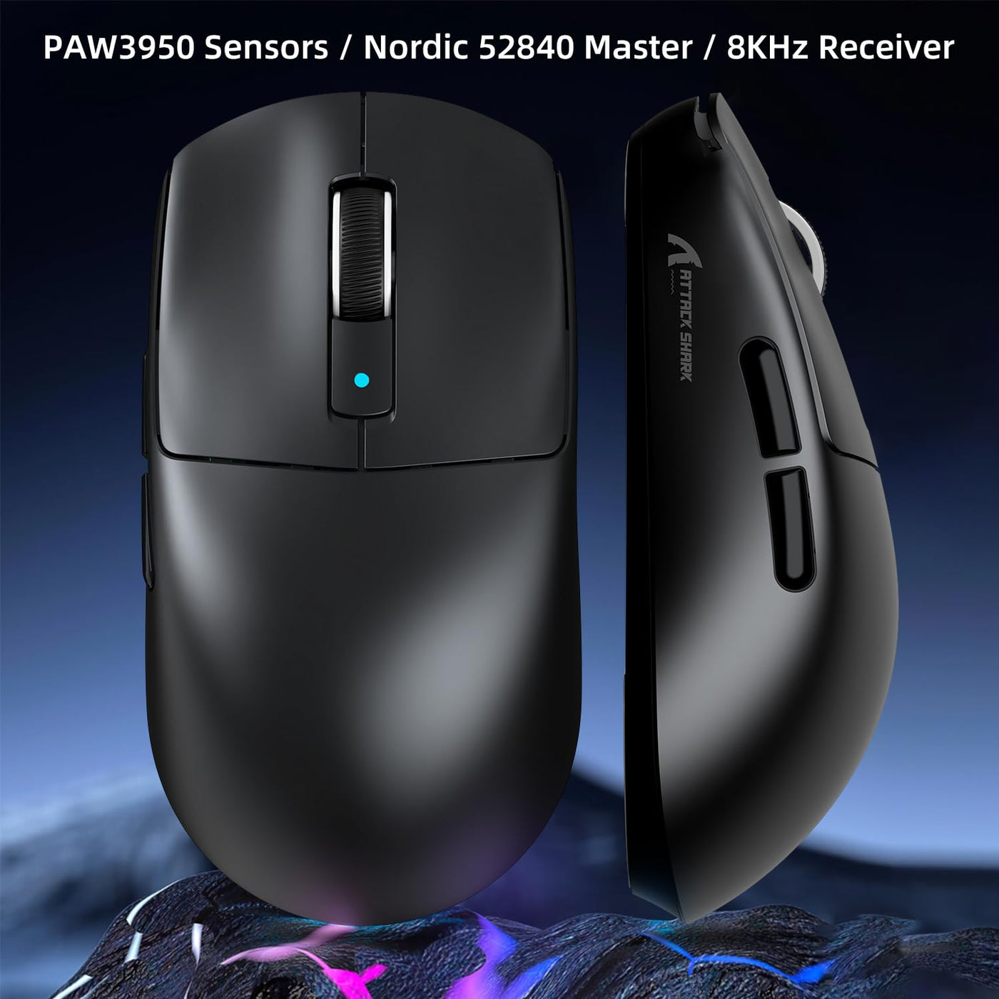 MAMBASNAKE x Attack Shark R6 39g Superlight Mouse, PixArt PAW3950MAX Gaming Sensor, Wireless 8K Mouse, MCU Nodic 52840, BT/2.4G/Wired Gaming Mouse, Adjustable DPI 42000, for Win11/Xbox/PS/Mac -Black
