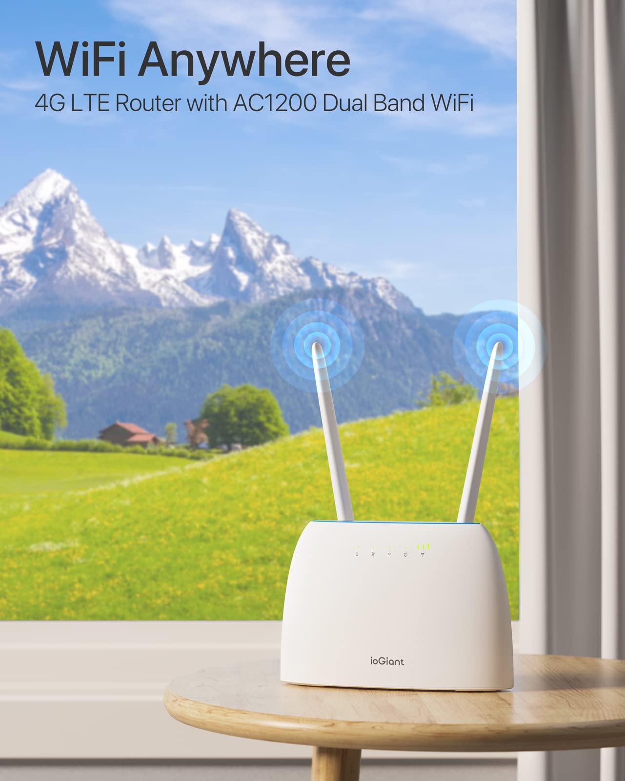 ioGiant 4G LTE Router AC1200 Dualband 4G Router für SIM-Karten, Plug & Play, 150 Mbit/s im Download, 867 Mbit/s 5GHz und 300 Mbit/s 2,4GHz, frei konfigurierbarer LAN/WAN-Port mit SIM-Kartensteckplatz