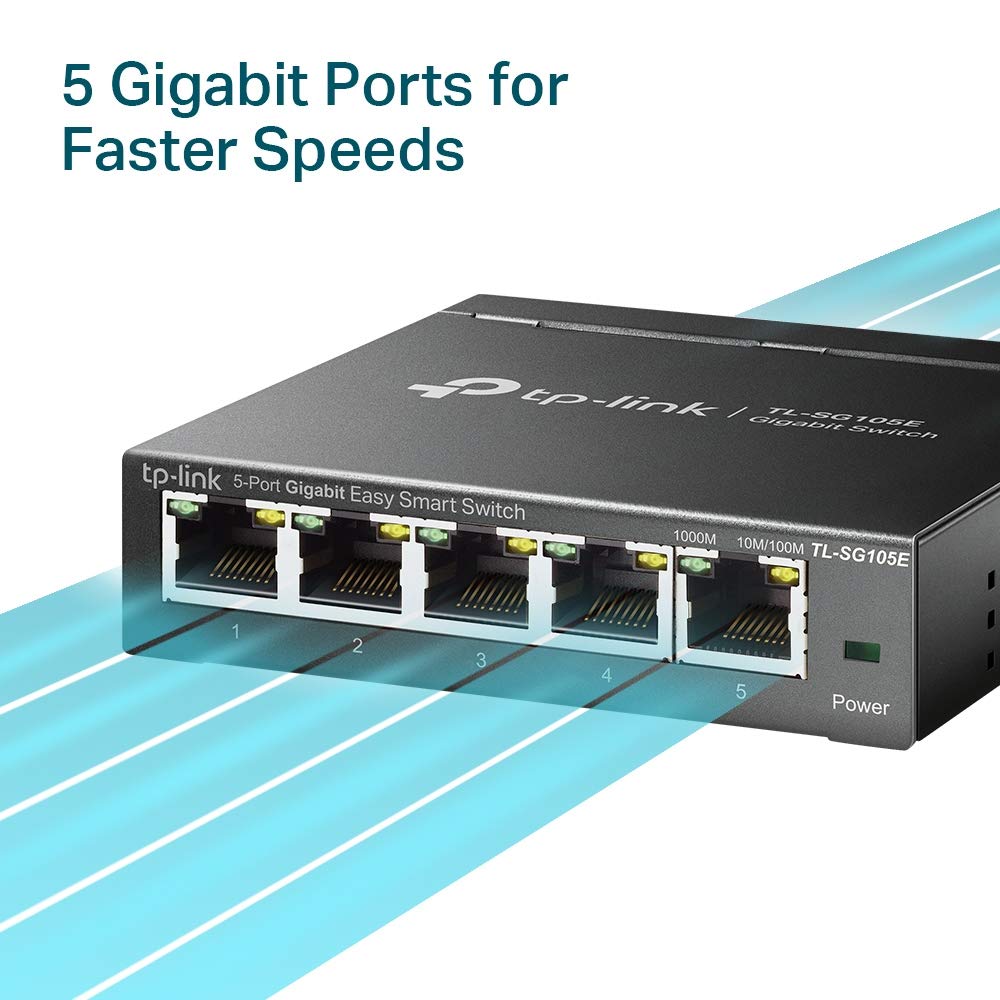 TP-Link TL-SG105E 5-Ports Gigabit Easy Smart Managed Netzwerk Switch(Plug-and-Play,Metallgehäuse, QoS, IGMP-Snooping,LAN Verteiler, zentrales Management, energieeffizient)schwarz metallic