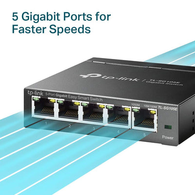 TP-Link TL-SG105E 5-Ports Gigabit Easy Smart Managed Netzwerk Switch(Plug-and-Play,Metallgehäuse, QoS, IGMP-Snooping,LAN Verteiler, zentrales Management, energieeffizient)schwarz metallic