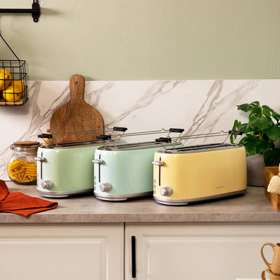Cecotec Toaster 4 Scheiben Toast&Taste 1600 Retro Double Green, 1630 W, 2 Breite und Lange Schlitze von 3,8 cm, Edelstahl, Obere Roste, Regulierbare Leistung, Krümelschublade