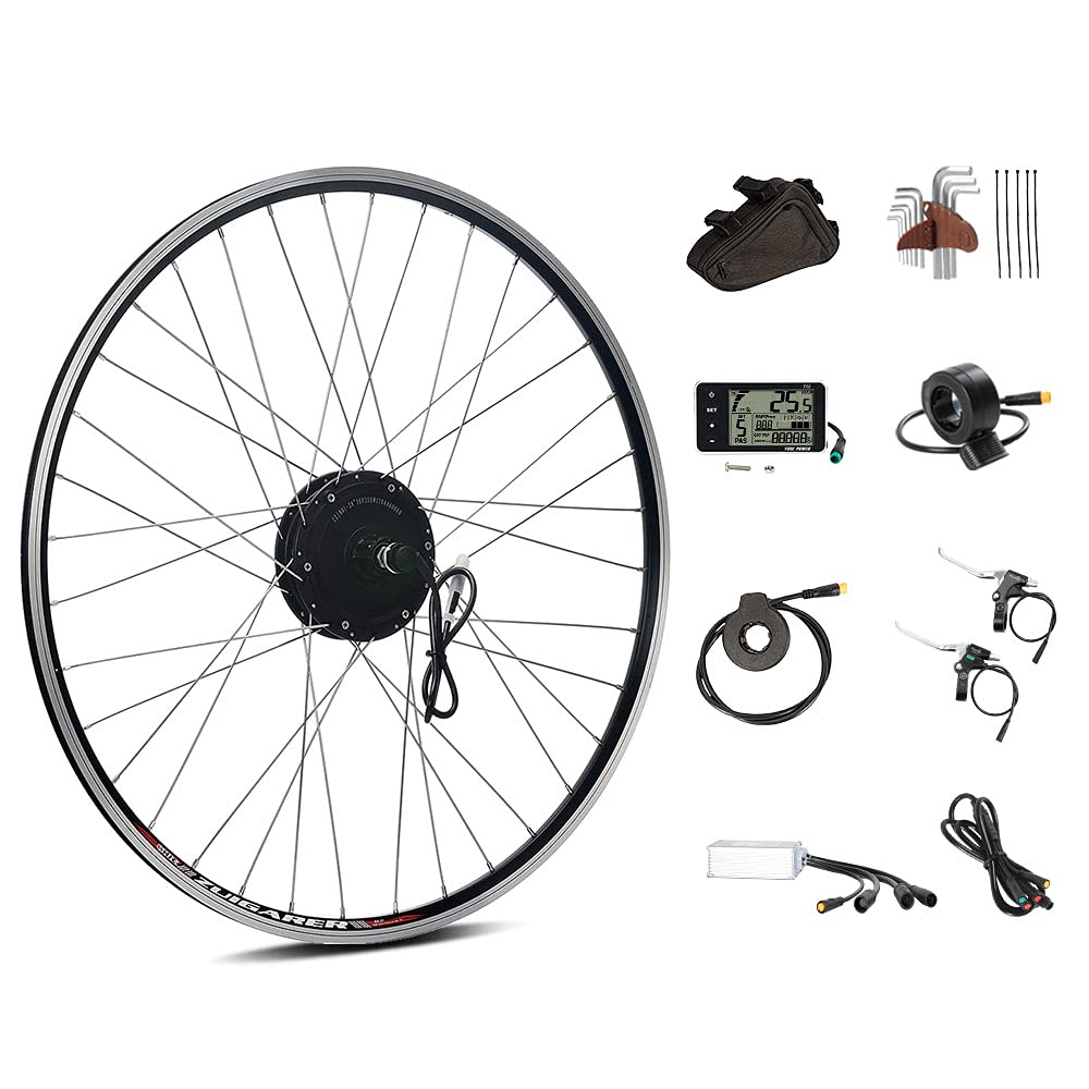 SEASON 28'' E-Bike Umbausatz 36V 350W Brushless Getriebe Hinterrad Nabenmotor, passend für Kassette 8/9/10 Gang, mit LCD Anzeige