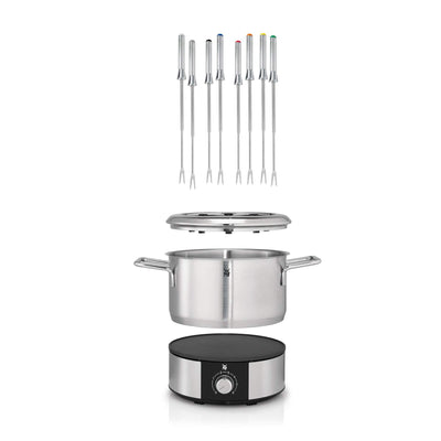 WMF Lono Fondueset für 8 Personen, Fondue elektrisch, 1400 W, Temperaturregulierung, Gabel-Halterung, Induktionstopf 1,2l, Hot Pot, edelstahl matt