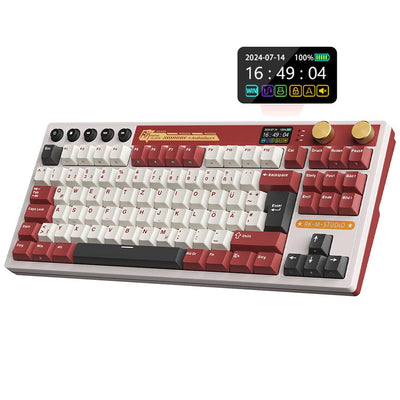 RK ROYAL KLUDGE M87 Mechanische Tastatur Kabellos mit Display und Doppelknopf, Gasket 75% Gaming Tastatur TKL, QWERTZ Bluetooth/2.4Ghz/USB-C RGB QMK/VIA, 7500 mAh, Hot Swap Linear Creamy Switches