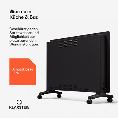 Klarstein Elektroheizung, 2500 W Konvektor Heizung Freistehend & Wandmontage, Elektroheizung Energiesparend mit App-Control & Bodenrollen, Heizung Elektrisch, Heizkörper Elektrisch mit Thermostat