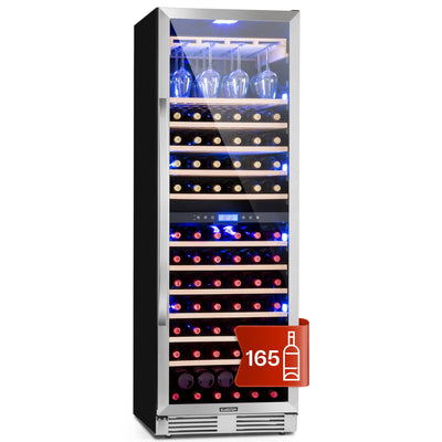 Klarstein Einbau-Weinkühlschrank, 2 Zonen Getränkekühlschrank Klein, Kleiner Weinschrank 433L, Wein-Kühlschrank Klein mit Glastür, Indoor/Outdoor Flaschenkühlschrank, Wine Fridge 165 Flaschen
