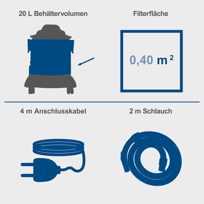 Scheppach Nass- und Trockensauger NTS20 inkl. umfangreichem Zubehörpaket - 1200 W | 20 L Edelstahlbehälter | Ausblasfunktion
