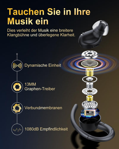 Jesebang Bluetooth Kopfhörer Sport, in Ear Kopfhörer Kabellos Bluetooth 5.3 mit HD Mic, Herausragender Sound, 40 Std Spielzeit, Comfort Fit, Dual LED-Anzeige, IP7 Wasserdicht Ohrhörer mit Ohrhaken