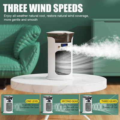 Mobile Klimaanlage Mini Klimagerät, Luftkühler mit 800ml Wassetank Verdunstungskühlung, Kleine Klimaanlage, Air Conditioner Portable, Mobile Klimagerät ohne Abluftschlauch Leise (Weiß)