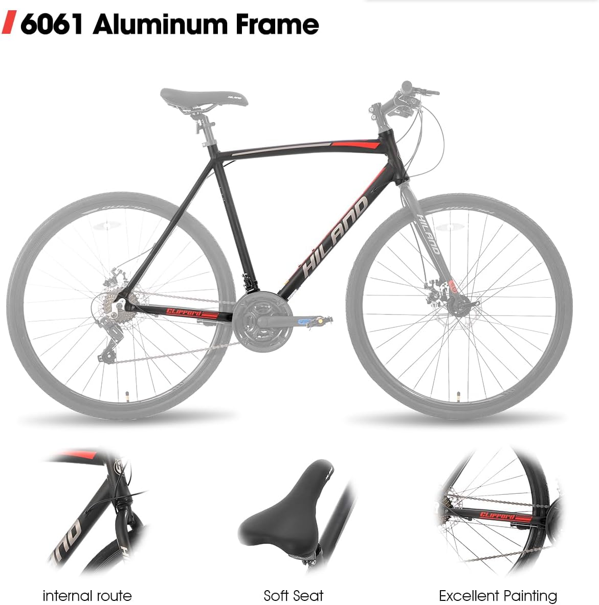 Hiland 28 Zoll Rennrad, Städtischer Pendler Fahrräd mit Scheibenbremse für Männer, 530mm Rahmen Komfortables Rennrad 700C Räder 21 Gänge Schwarz