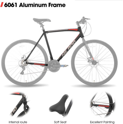 Hiland 28 Zoll Rennrad, Städtischer Pendler Fahrräd mit Scheibenbremse für Männer, 530mm Rahmen Komfortables Rennrad 700C Räder 21 Gänge Schwarz