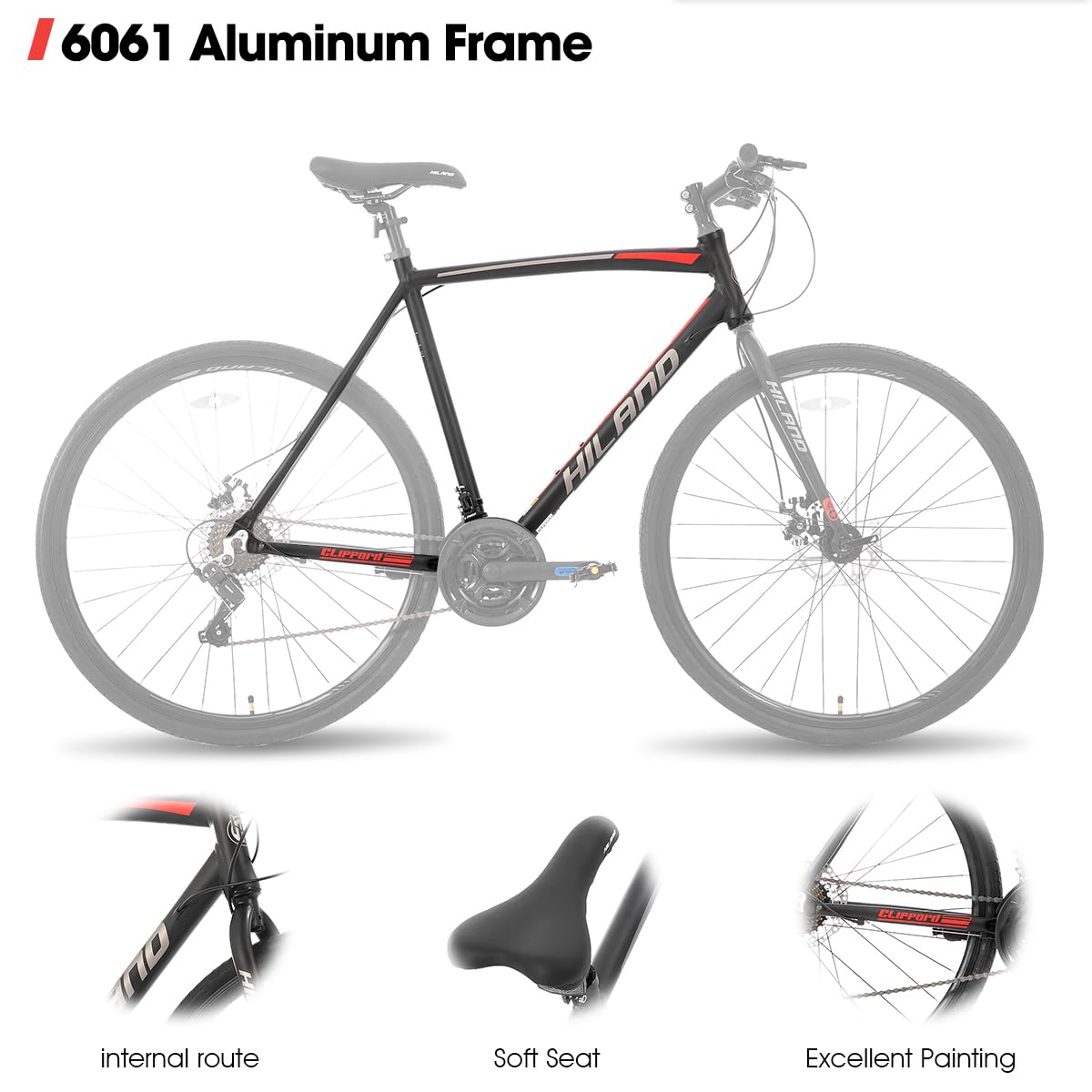 Hiland 28 Zoll Rennrad, Städtischer Pendler Fahrräd mit Scheibenbremse für Männer, 530mm Rahmen Komfortables Rennrad 700C Räder 21 Gänge Schwarz