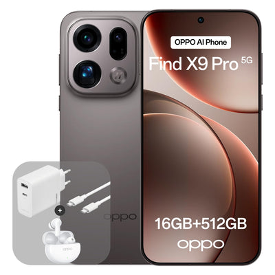 OPPO Find X9 Pro 5G 16+512GB, AI Unlocked Smartphone, 6,78" 120Hz ProXDR Display, 200MP Hasselblad-Kamera, 4K Motion, 7500 mAh, IP69, Titanium Charcoal (inkl. 80W SUPERVOOC Ladegerät und Enco Air4)