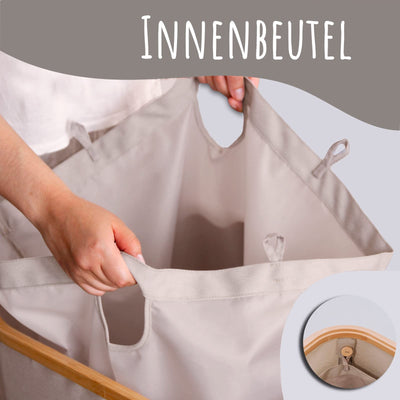 LONBET Wäschekorb mit Deckel 100L Groß - Stilvoller Wäschesammler Atmungsaktiv mit Stabilem Bambus-Rahmen - inklusive Herausnehmbarem Wäschesack Waschbar - Laundry Baskets Wasserdicht | Beige